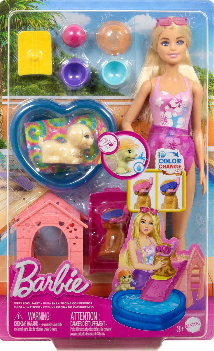 Barbie Zwemfeestje voor Puppy's – Speelset met Glijbaan & Hartvormig Zwembad — afbeelding 7