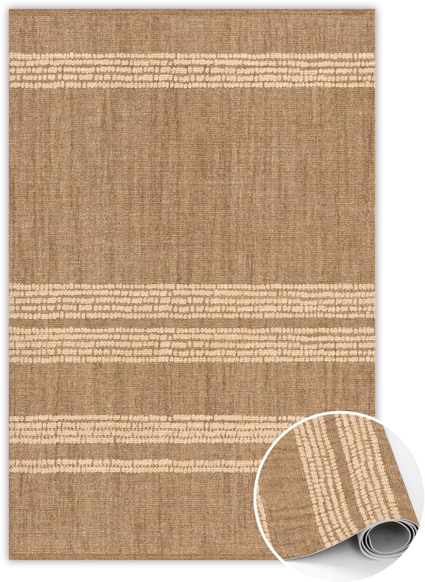 Tulup Vinyl Tapijt - Beige in lijnen PVC Mat - 60 x 90 cm - Bruin Binnen Tapijt - Vloerkleed Op Vinyl - Vinylmat - Woonkamertapijt - Slaapkamertapijt