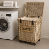 Rieten Wasmand op Wielen Groot | Deksel, Linnen Voering & Leren Sluiting | Handgemaakt Indonesië