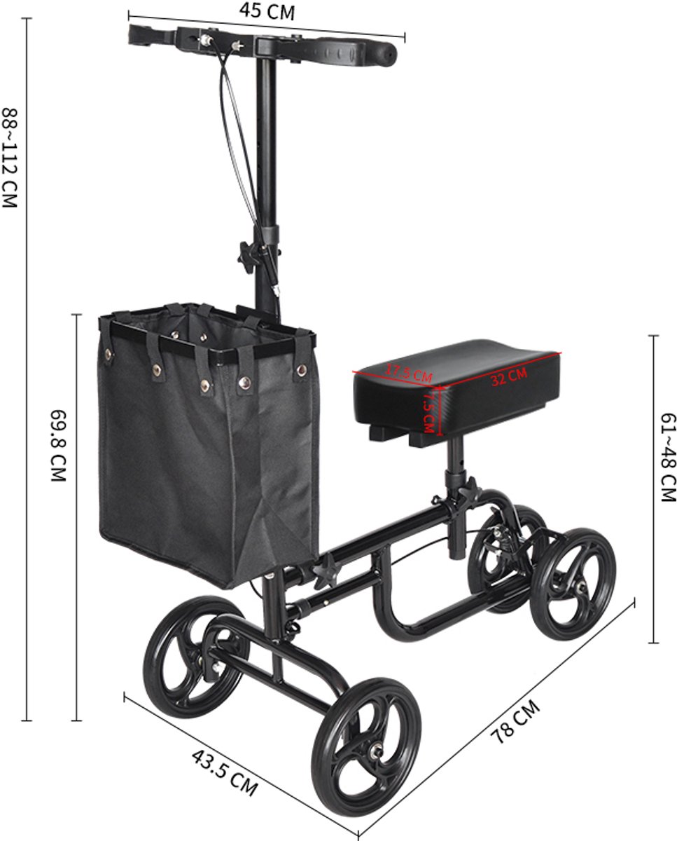 Kniestep voor ergonomische revalidatie – alternatief voor krukken – verrijdbare knie-rolsteun – in hoogte verstelbare knee walker – mobiliteitshulpmiddel met wielen – loopondersteuning zonder rollator — afbeelding 5