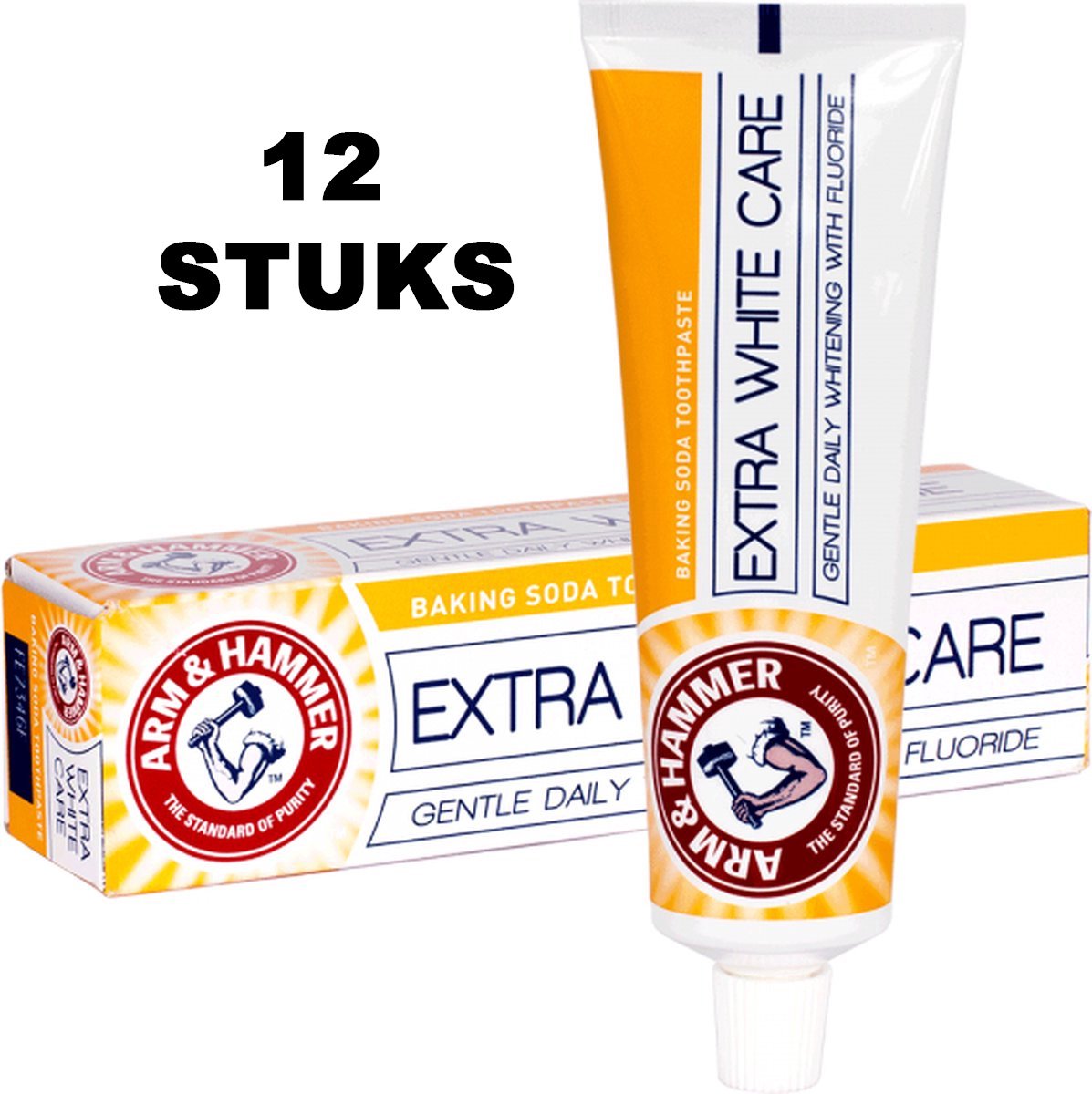 12 Tubes Arm & Hammer - Whitening - Tandpasta - Extra White - 125 gram - Baking Soda - Witte Tanden - Wittere Tanden - Tandpasta Whitening - Voordeelverpakking