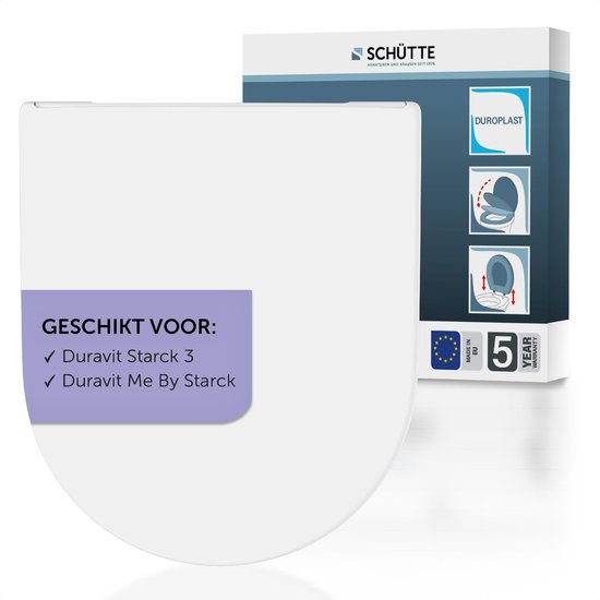 Abattant WC SCHÜTTE 82815 PRO 8 - Forme en D - Frein de sécurité - Amovible - Compatible avec Duravit STARCK 3, Duravit ME BY STARCK - Charge maximale : 250 kg