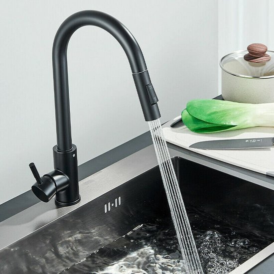 Robinet de cuisine noir haute pression extensible à 360° pivotant à 360° avec douchette 3 modes