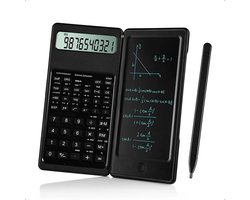Tech Essentials® Wetenschappelijke Rekenmachine Met Digitale Notitieblok En Pen - Zwart - Grafische - Groot - Grote Toetsen - Bureau - School - Studie - Studenten - Kantoor - Schrijven - Kladblok