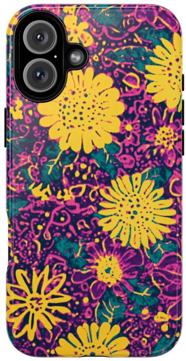 Gele en Paarse Bloemenprint – Telefoonhoesje Geschikt voor iPhone 16 Plus