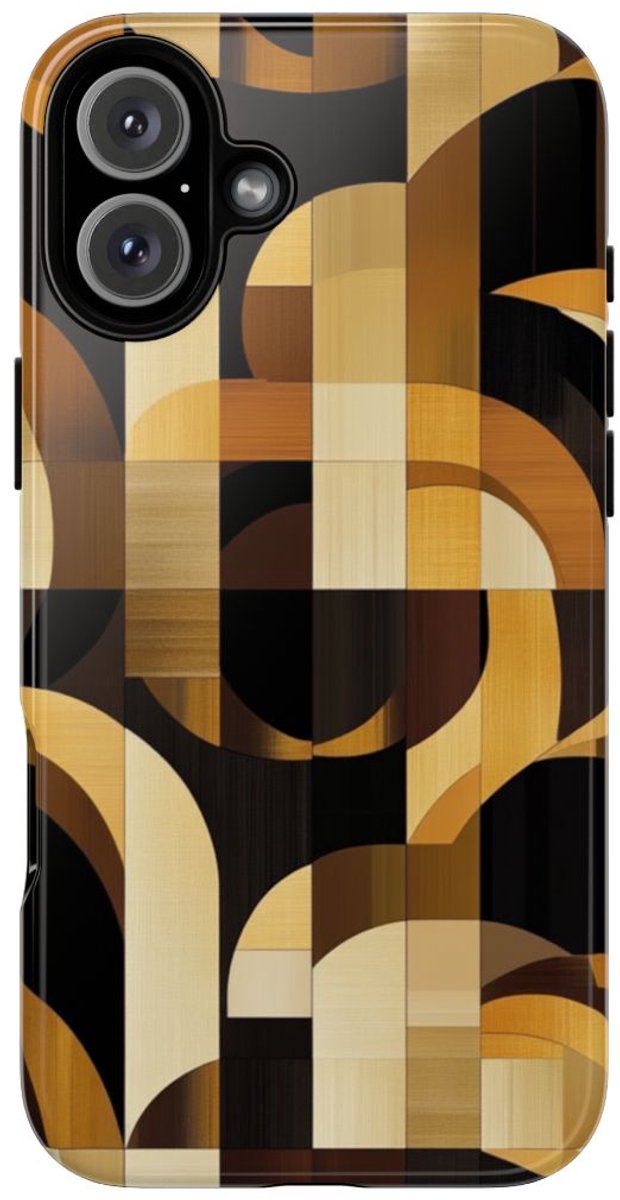 Geometrisch Bruin-Goud Art Deco Patroon – Telefoonhoesje Geschikt voor iPhone 16 Plus