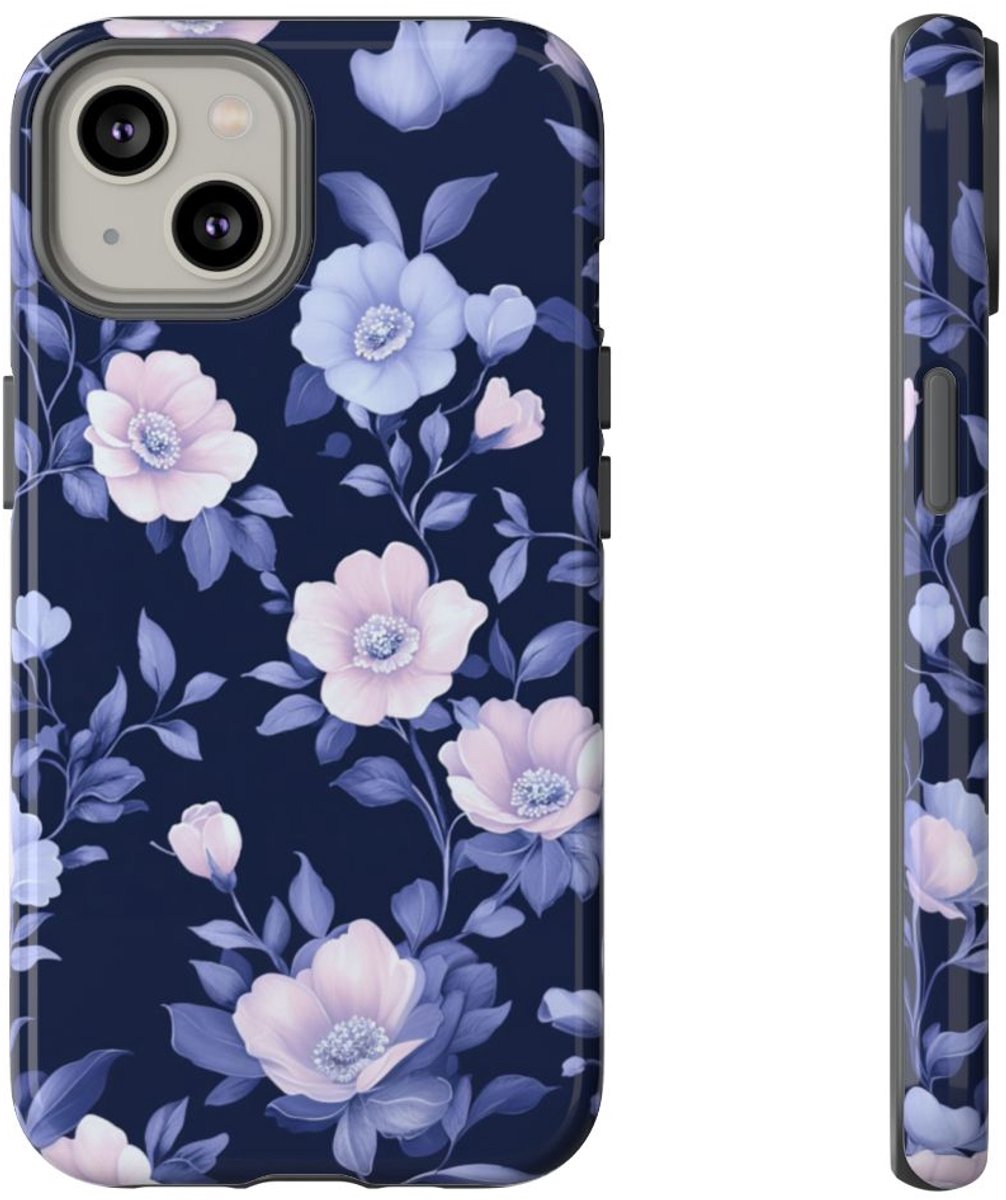 Elegant Blauw-Roze Bloemenpatroon – Telefoonhoesje Geschikt voor iPhone 14