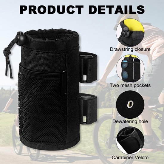 Fiets beker houder - 2 stuks - Universele Bekerhouder - Bidonhouder met Klittenband - Bekerhouder Fiets - Bekerhouder - Bidonhouder Fiets - Geschikt voor Cruiser, Mountainbike, Scooter, Vouwen, Racefiets - zwart/grijs — afbeelding 4