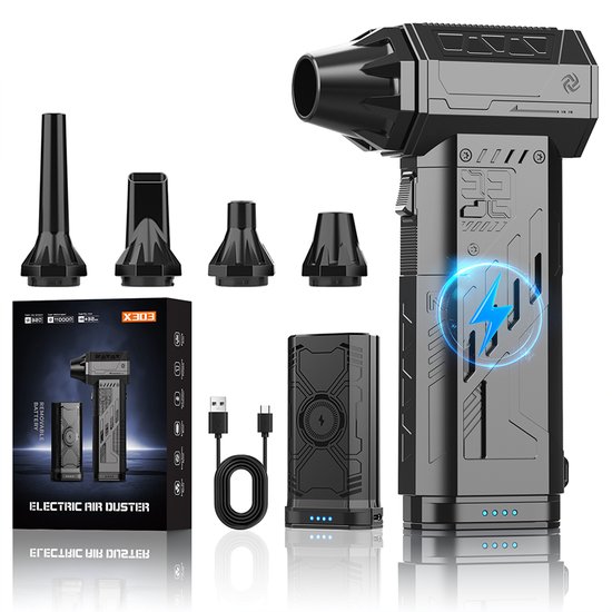 Luchtblazer Jarvis X303 draadloos 3 snelheden 4 mondstukken 3000mAh batterij stofverwijderaar