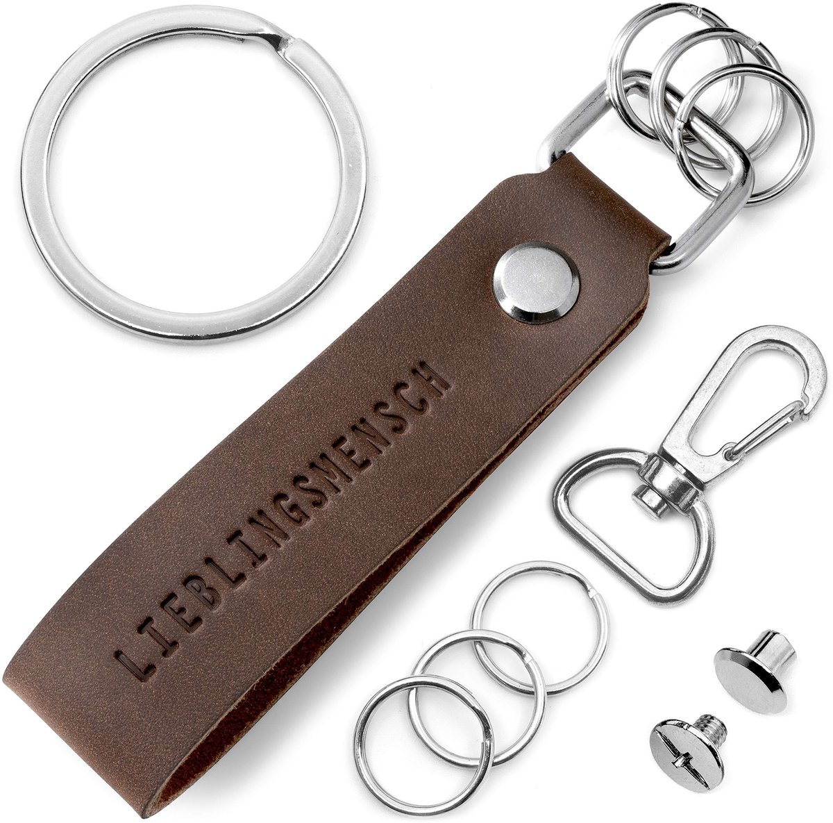 FABACH leren sleutelhanger met verwisselbare sleutelring in geschenkverpakking - sleutelhanger voor beste vriend en partner met favoriete persoon gravering - lanyard sleutelhanger