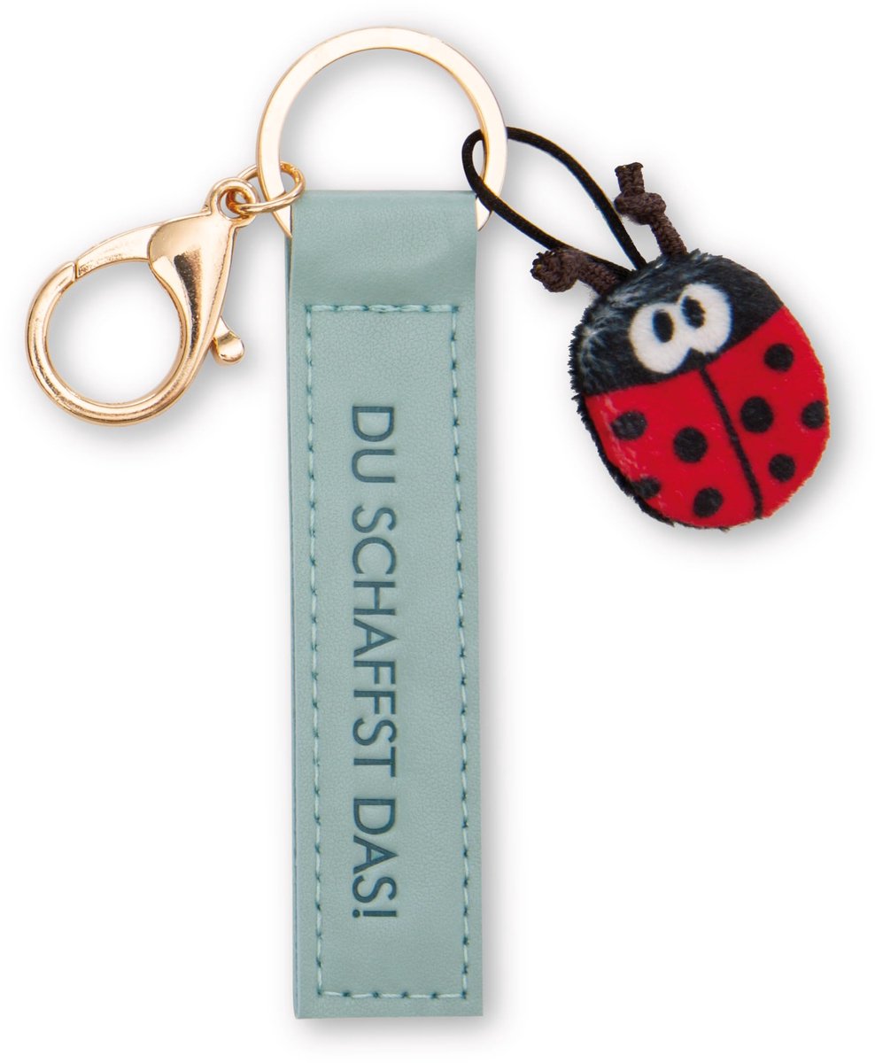 NICI sleutelhanger "You can do it!" turquoise imitatieleren band 10 cm met lieveheersbeestje