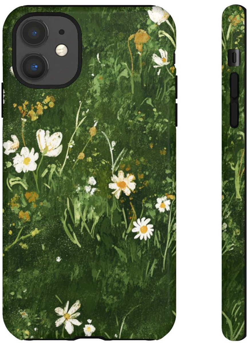 Groene Weide met Witte Bloemen – Telefoonhoesje Geschikt voor iPhone 11