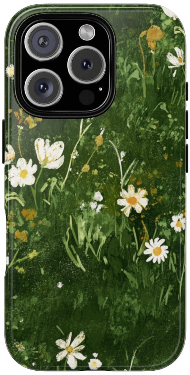 Groene Weide met Witte Bloemen – Telefoonhoesje Geschikt voor iPhone 16 Pro