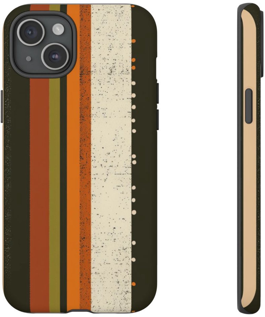 Retro Verticale Strepen en Stippenpatroon – Telefoonhoesje Geschikt voor iPhone 15 Plus