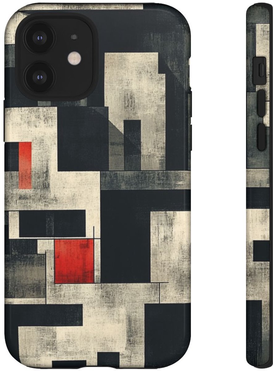 Abstract Geometrisch Patroon met Rode Accenten – Telefoonhoesje Geschikt voor iPhone 12
