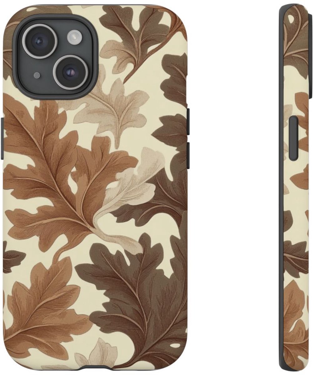 Eikenbladerenpatroon in Neutrale Kleuren – Telefoonhoesje Geschikt voor iPhone 15