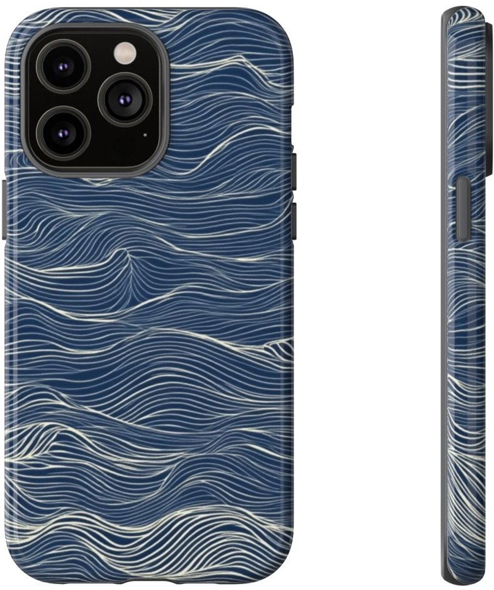 Donkerblauw Golvenlijnpatroon – Telefoonhoesje Geschikt voor iPhone 14 Pro Max