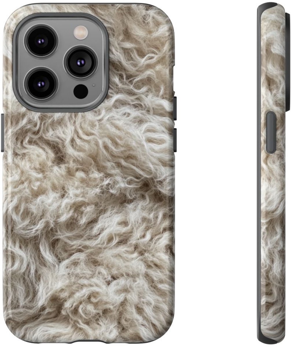 Natuurlijke Krullende Schapenvachtstructuur – Telefoonhoesje Geschikt voor iPhone 14 Pro