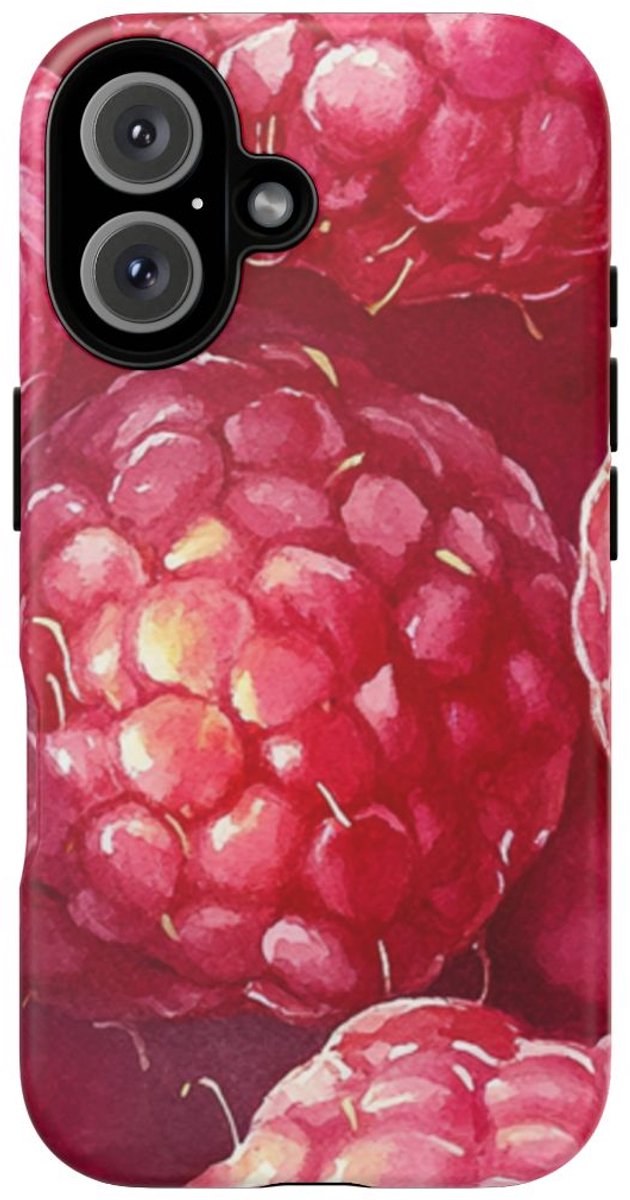 Aquarel Frambozen van Dichtbij – Telefoonhoesje Geschikt voor iPhone 16