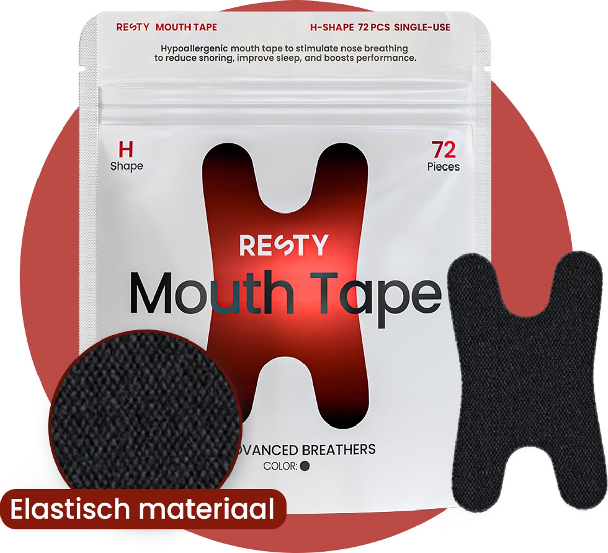 Resty® Advanced H-Shape Mondtape – 72 stuks - Hypoallergeen, Zweetbestendig & Extra Hechting - Voor rustige neusademhaling (One Size)