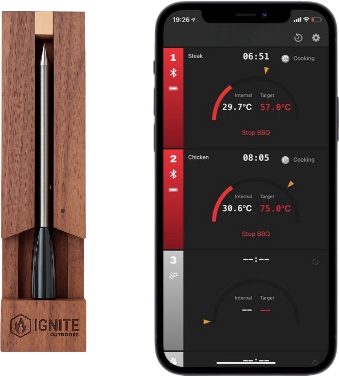 Ignite Outdoor - Draadloze Vleesthermometer - Single Probe - BBQ - Bluethooth + App