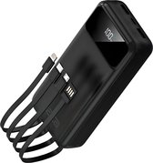 Maca Powerbank 20000 mAh – 22.5W Snellader - Ingebouwde Kabels - Noodpakket - Zwart