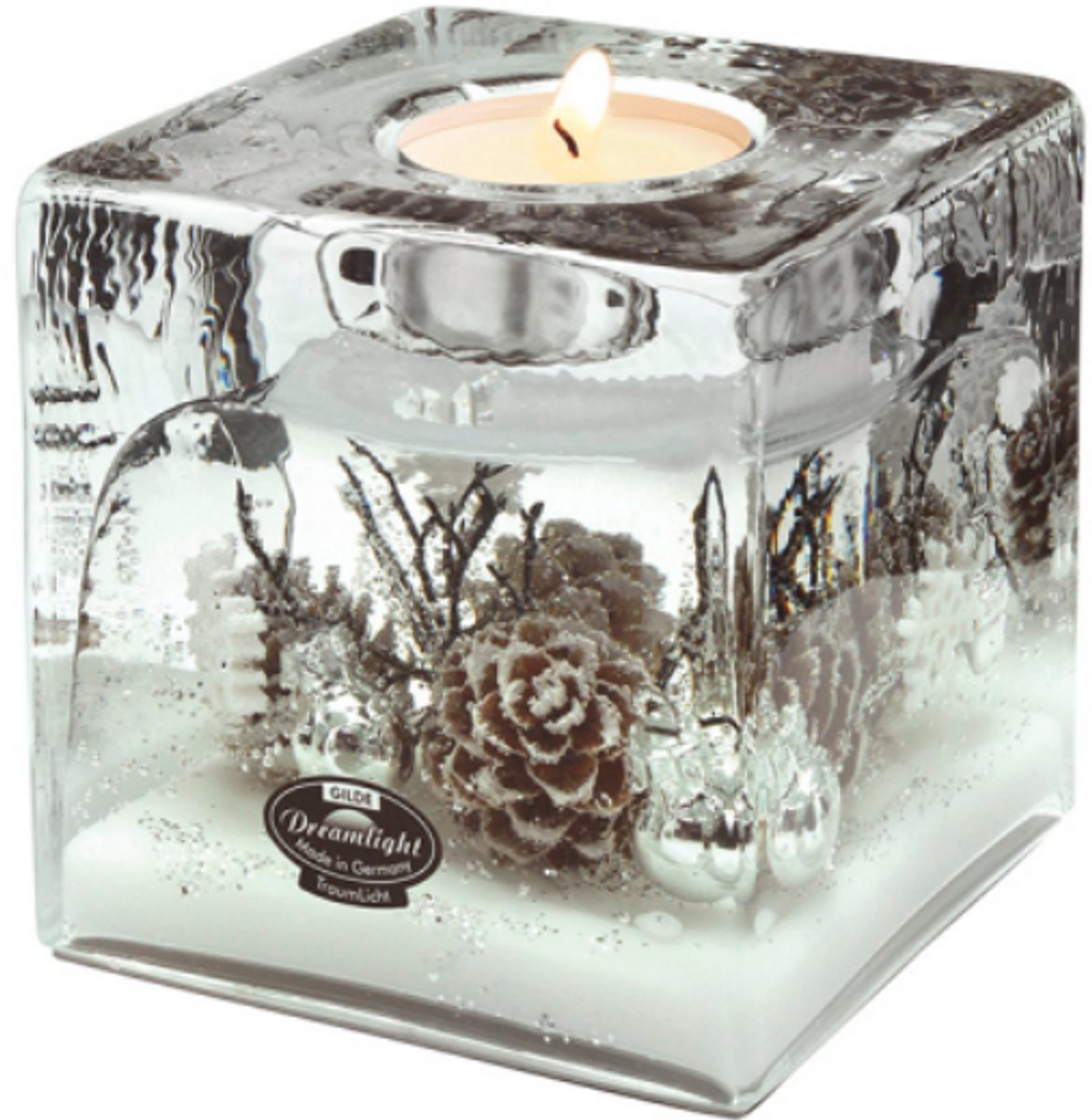 Gilde - dreamlight cube smart "Winter Story" - kubus theelichthouder - glas