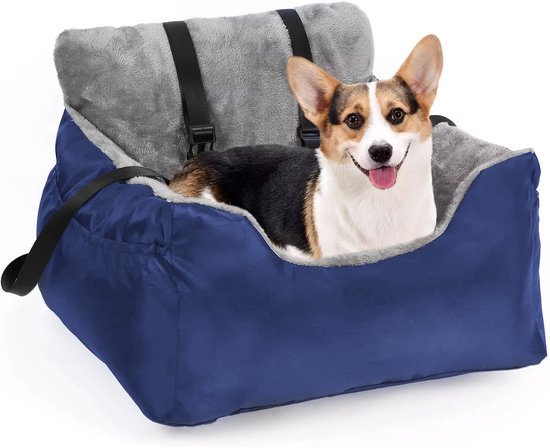 A4PET Autostoel voor kleine honden en puppy's, inclusief een draagbaar model met zacht kussen en hoogteverstelbaarheid voor honden tot 25 pond, blauw