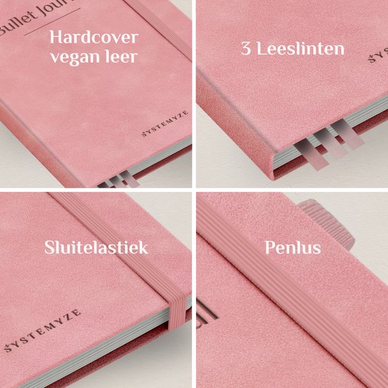 Systemyze Bullet Journal – Notitieboek A5 – Journal Notebook – Hardcover Vegan Leer – Roze