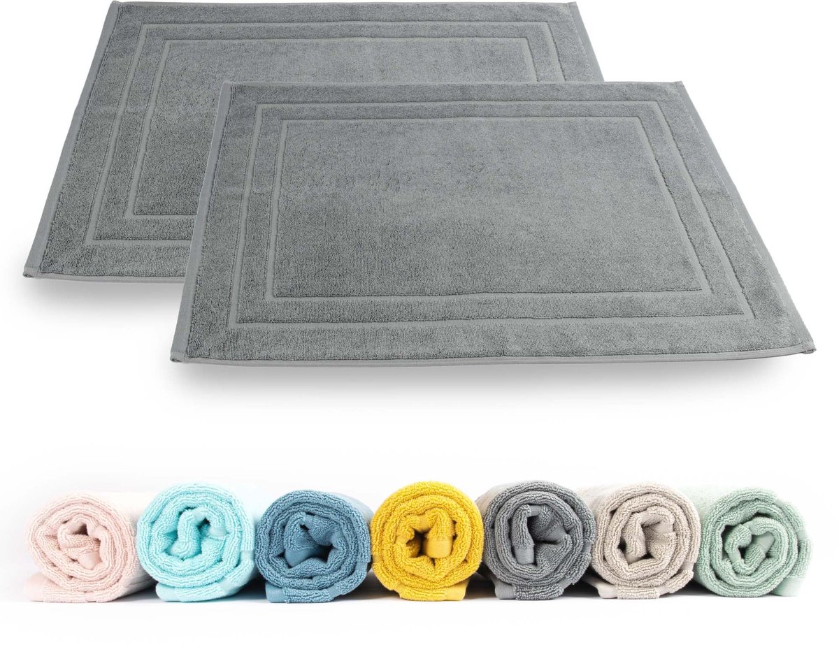 Rinsl badmattenset, 2 stuks | Douchemat van 100% katoenen badstof, 50x70 cm | Badmat 700 g/m² | Snel drogend, absorberend, wasbaar (warmgrijs)