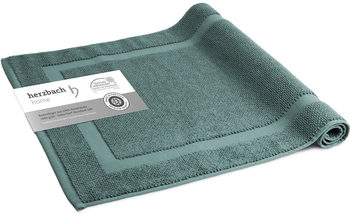 Herzbach Home Badmat 100% Katoen | Douchemat | 1.000 g/m² | Absorberend | Wasbaar (Ocean Green, 50 x 80 cm)