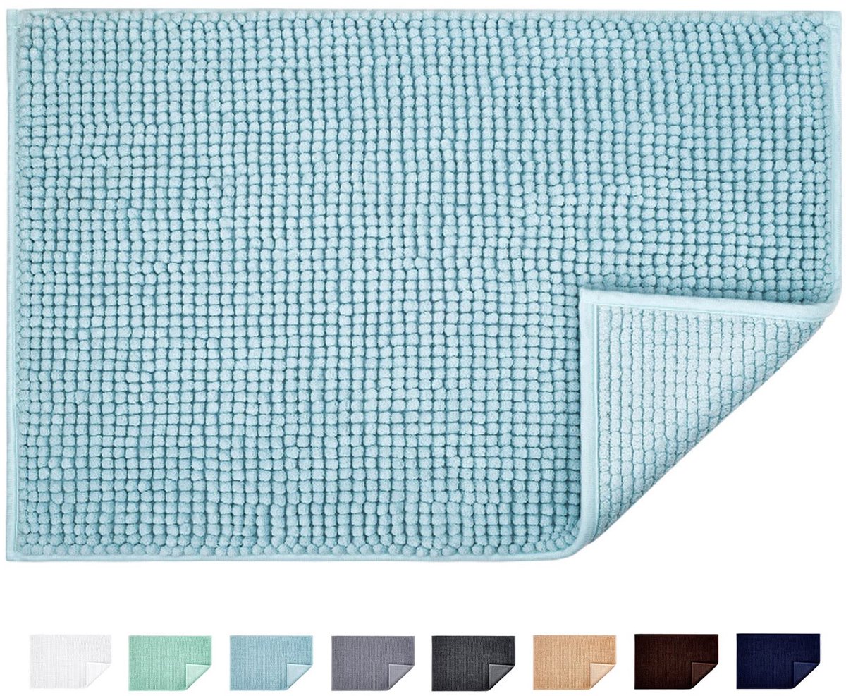 JARITTO Badmat Antislip Badmat Met Chenille Microvezel Badkamertapijt Absorberend Zacht Machinewasbaar voor Douche Toilet 50 x 80 cm (Lichtblauw)