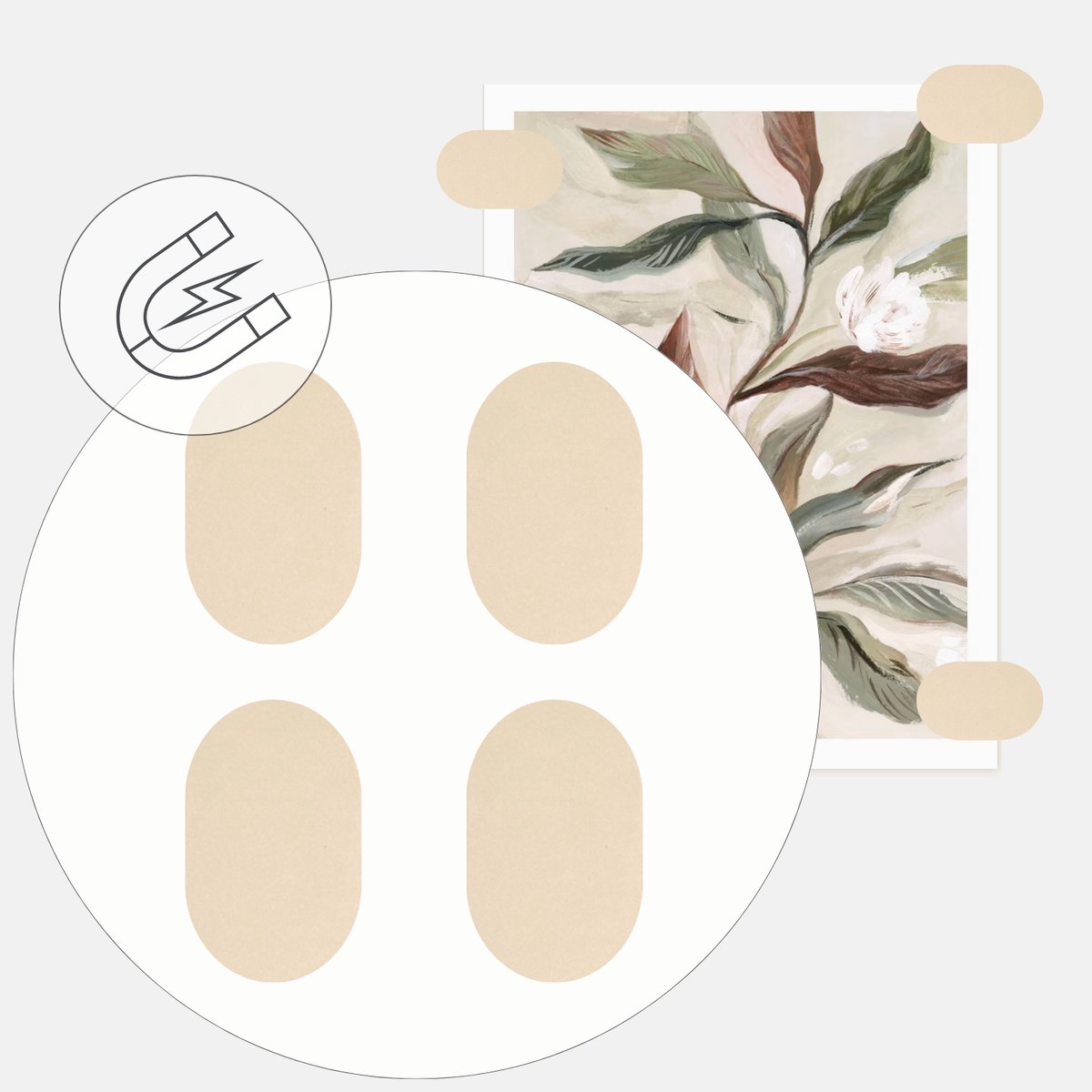 Handles and more – Leren Magneten Ovaal / Magneetjes - Naturel – Set van 4 – 5,3cm