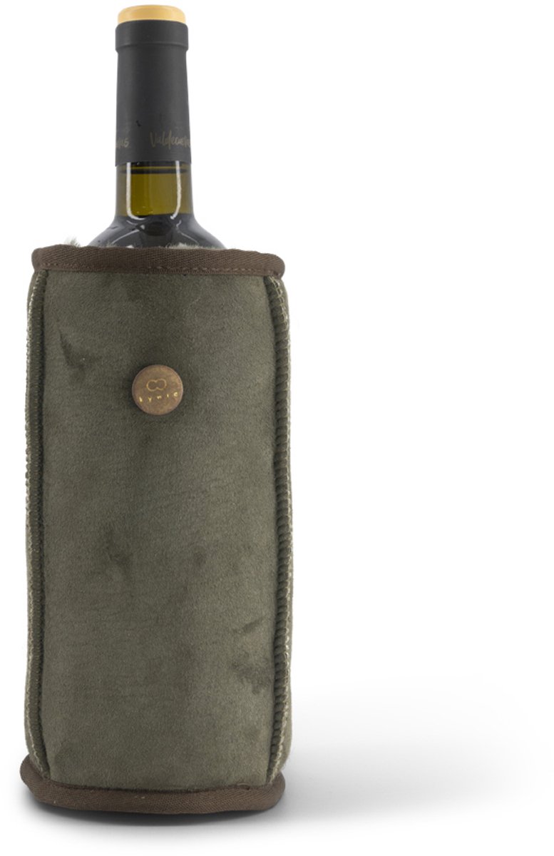 Kywie - Wijnkoeler van 100% natuurlijk schapenvacht - Kleur: khaki suede en khaki wol