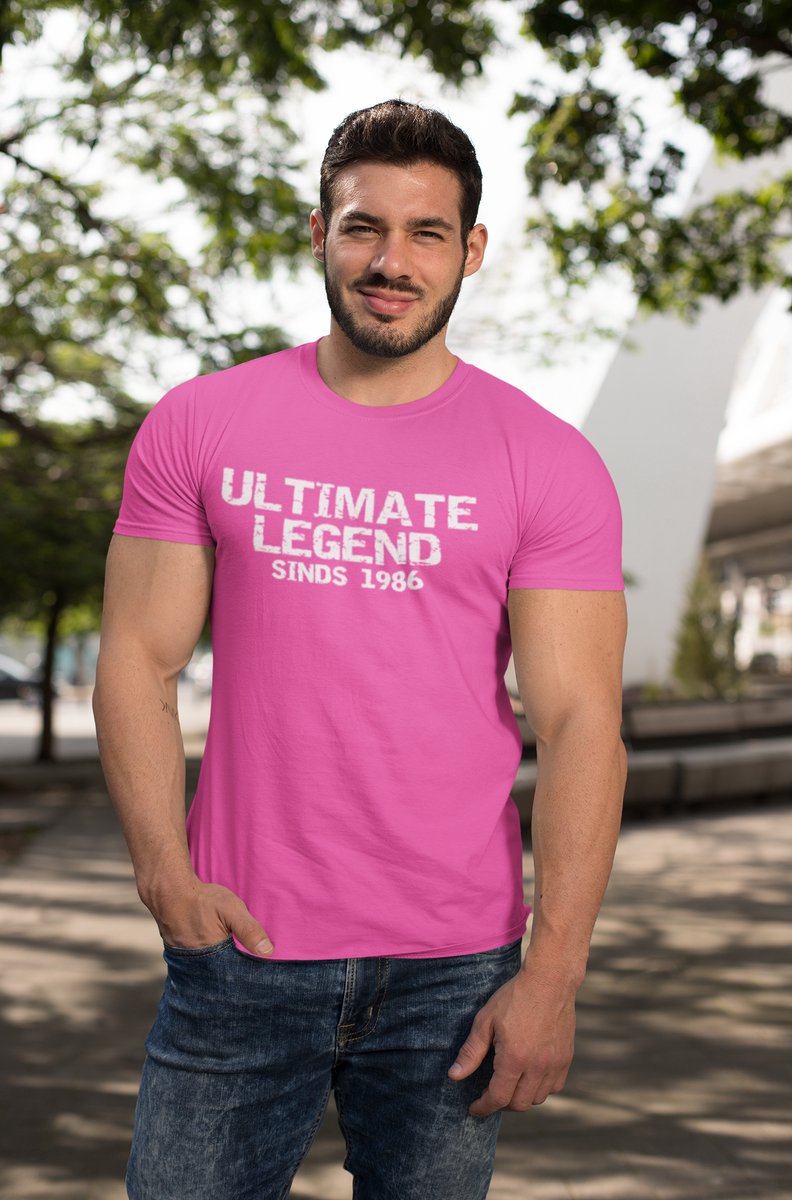 1986 Jaar Roze T-shirt heren - Maat L - Ultimate Legend - Verjaardag Cadeau Mannen - Limited Edition