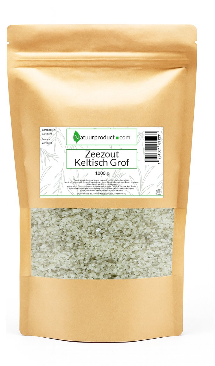 Natuurproduct Keltisch Zeezout 1 kg - Grof & Vochtig – Mineraalrijk – 100% Puur en zonder Toevoegingen