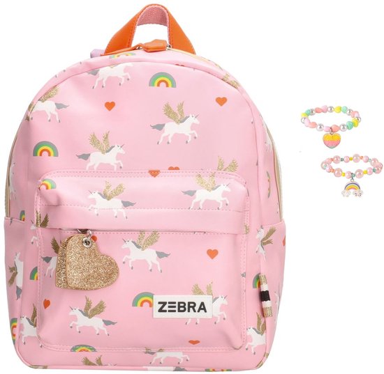 Zebra Rugzakje Unicorn Love, eenhoorn rugtasje - schooltas meisje Eenhoorn + armbandje