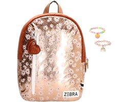 foto van Zebra Rugzak Gold Metallic Flowers - kinderrugzak, rugtas, kinderrugtas, schooltas + armbandje