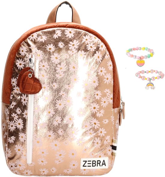 Zebra Trends Rugzak Gold Metalic Flowers - rugtas (m) + armbandje