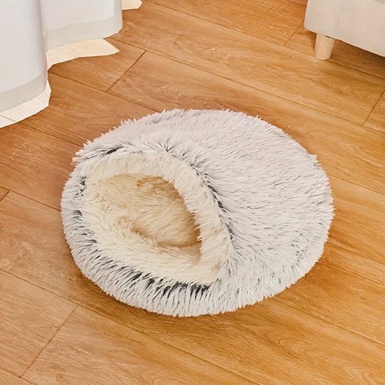 Panier pour chat grotte 60 cm - apaisant et anti-anxiété - pour chiens/chats - donut - gris