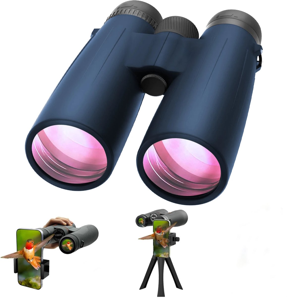 10x50 Verrekijker Blauw – Krachtige HD Verrekijker voor Wandelen, Vogelspotten, Sportevenementen & Sterrenkijken