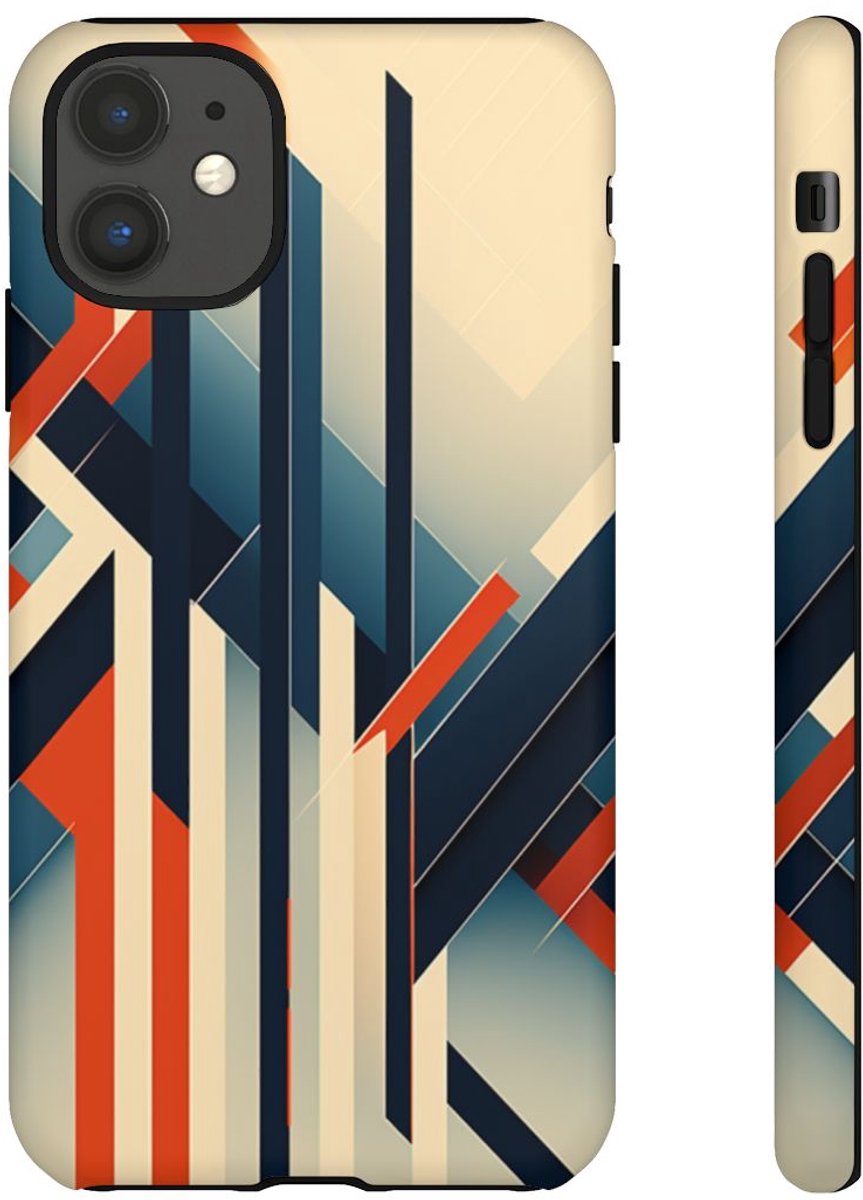 Geometrisch Abstracte Lijnen in Oranje en Blauw – Telefoonhoesje Geschikt voor iPhone 11