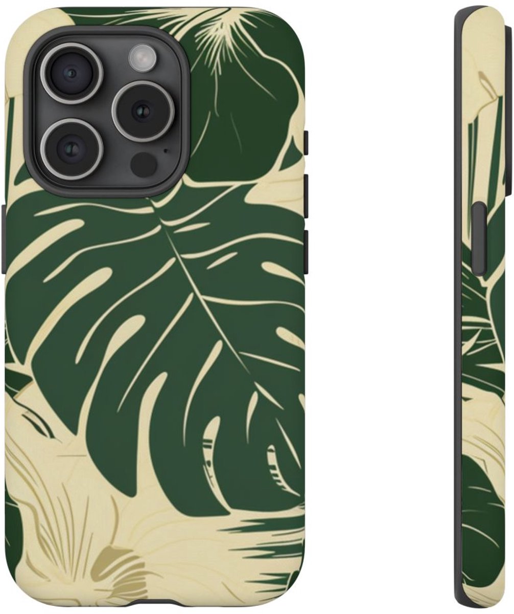 Tropisch Blad- en Bloemenpatroon – Telefoonhoesje Geschikt voor iPhone 15 Pro