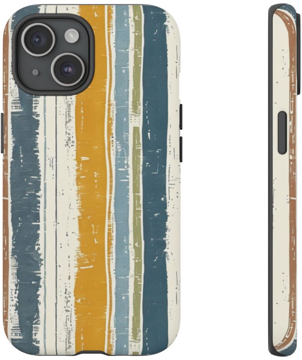 Rustiek Gestreept Linnenpatroon – Telefoonhoesje Geschikt voor iPhone 15