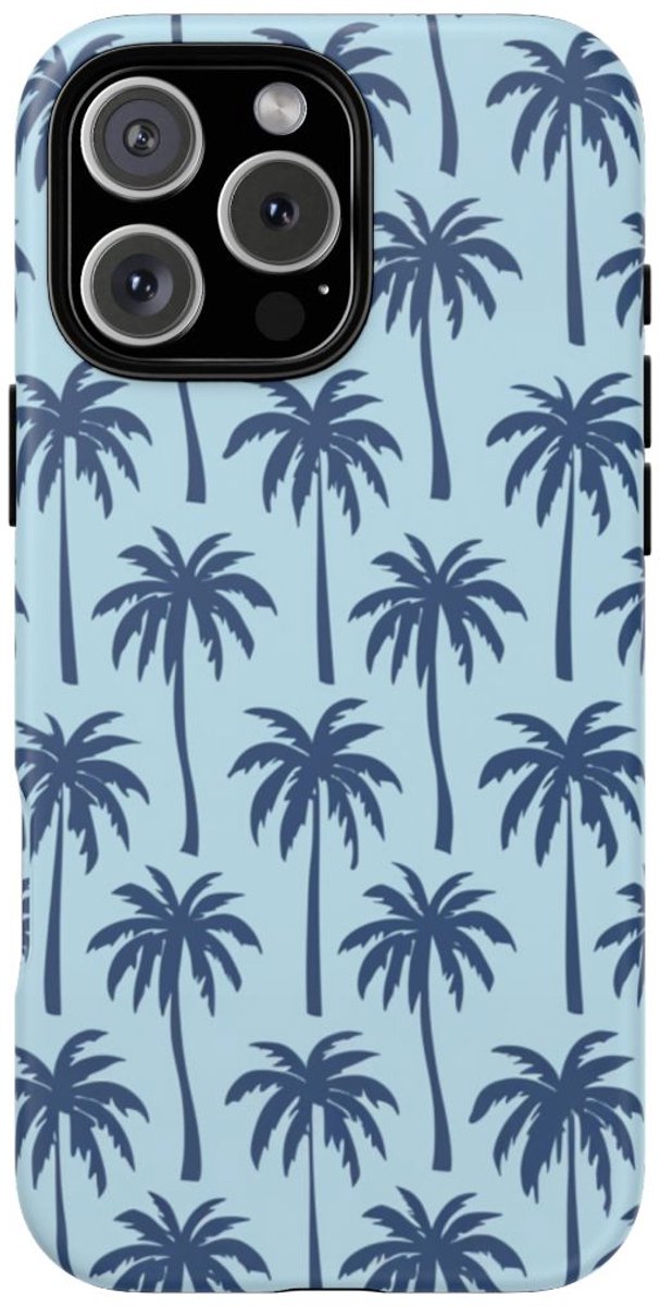 Blauw Palmbomenpatroon – Telefoonhoesje Geschikt voor iPhone 16 Pro Max