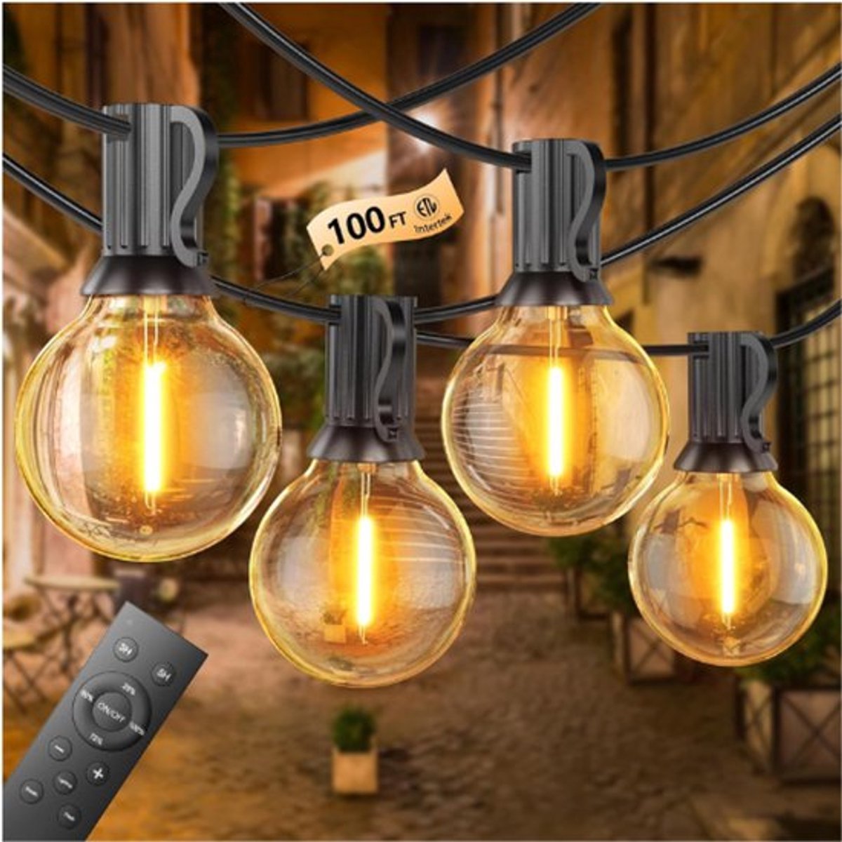 Thuys – Lichtsnoer – Voor Buiten Dimbaar – 30M LED Lichtsnoer – Met 50 – 2 Onbreekbare Lampen – IP45 Waterdicht – 2700K Warmwit Licht