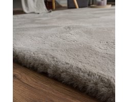 Woonkamer hoogpolig tapijt langpolig zacht konijnenbont imitatie zacht 200 x 200 cm Rond 200 x 200 cm Rond grijs