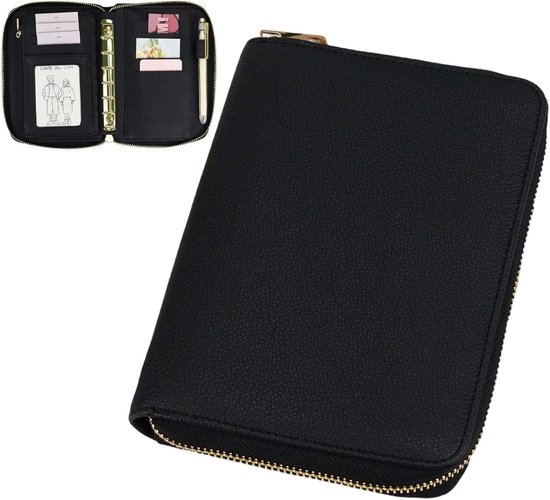 HAUTOCO A6 PU-lederen notitieboek, navulbaar, 6 ringmappen voor A6-vulpapier en contant geld, budget-enveloppen, losse vellen, persoonlijke planner, ringomslag met magnetische gesp, paars