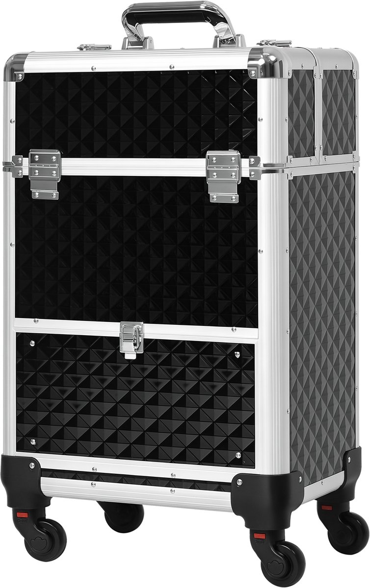 HOMCOM-Make-up treinkoffer - aluminium - 34x25x62cm - zwart