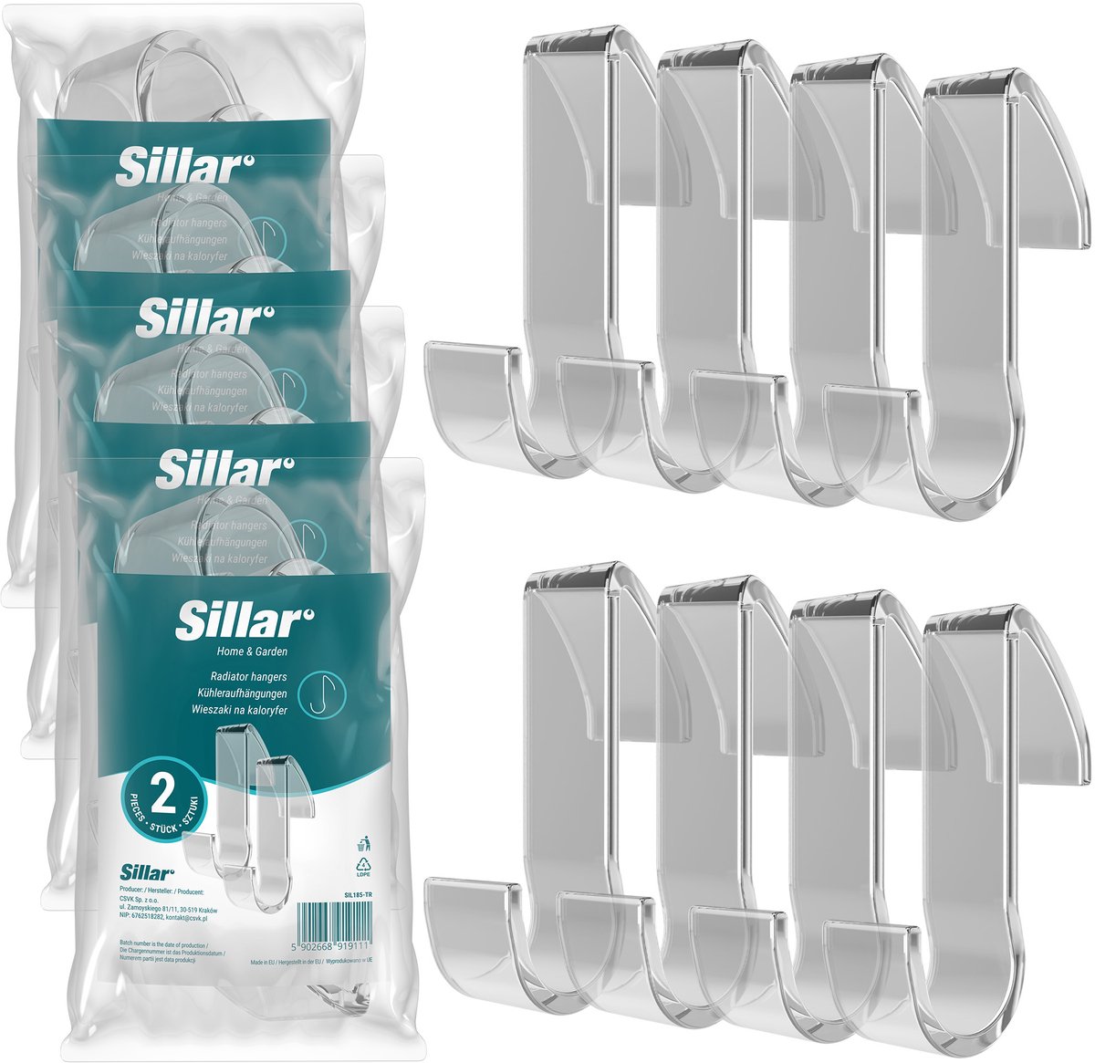 Sillar, haken, badkamer handgrepen, houders, hangers voor radiator, kunststof, 95mm, 8 stu